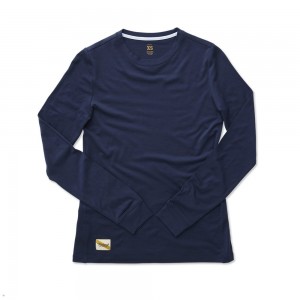 Tracksmith Harrier Long Sleeve Hemd Damen Navy | 692ZFQHSV