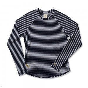 Tracksmith Horizon Long Sleeve Hemd Damen Navy Weiß | 478FRWIZU