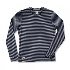 Tracksmith Horizon Long Sleeve Hemd Herren Navy Weiß | 087JMQVCU