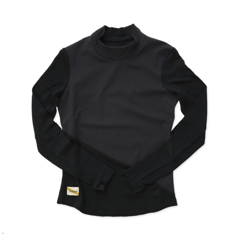 Tracksmith NDO Wind-Block Mockneck Hemd Damen Schwarz | 029BRWPNL