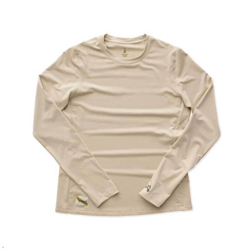 Tracksmith Session Long Sleeve Hemd Damen Beige | 961ZNVRDE