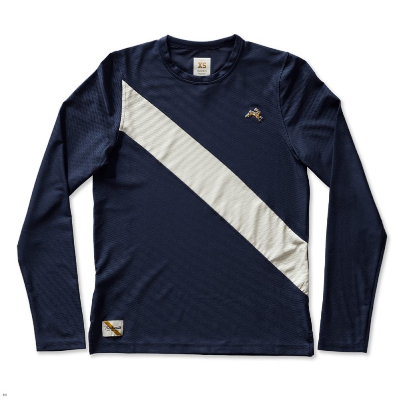 Tracksmith Van Cortlandt Long Sleeve Hemd Damen Navy Weiß | 831QXCIKH