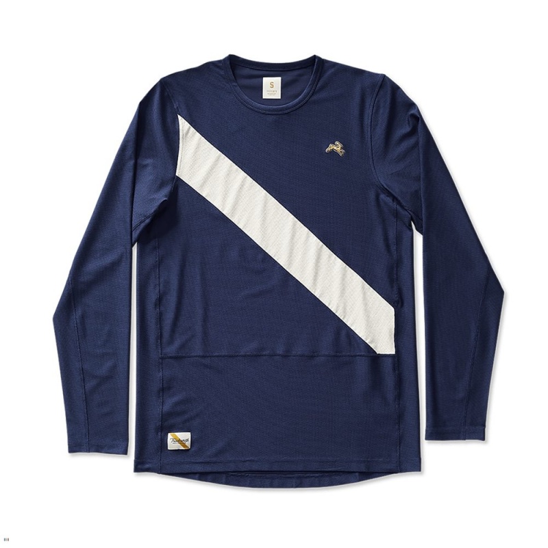 Tracksmith Van Cortlandt Long Sleeve Hemd Herren Navy Weiß | 157VWZYNP